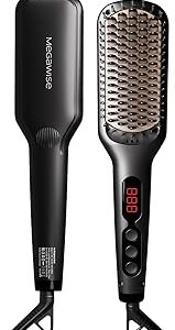 MEGAWISE Pro Ceramic Ionic Hair Straightener Brush for Home Salon | MCH Fast 20s Heating Tech with Auto-Off Safety | Anti-Scald with Universal Dual Voltage | Rotatable Power Cord (Black)