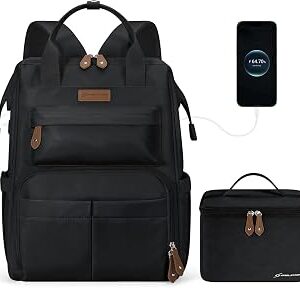 Maelstrom Travel Backpack for Women Men,Laptop Backpack Fits 15.6-17.3 Inch Laptop, Nurse/Work Bag with Insulated Lunch Box (Black)