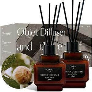 hetras Objet Diffuser Gift Set 6.7 fl.oz. 2 Pack | Muhwagwa- Sweet and Rich Fig Scent | Long-Lasting Scented Room Fresheners with 8 Reed Sticks for Home Fragrance Bedroom Bathroom Shelf Décor