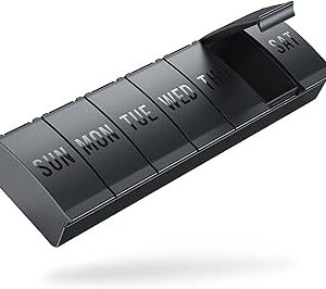 Barhon Pill Organizer Large, Weekly Medicine Pill Organizers, 7 Day Pills Box Case Travel for Big Vitamin Supplements Fish Oil, Black