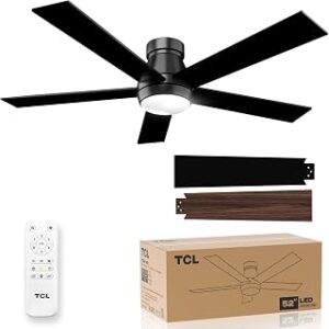 TCL 52 Black Ceiling Fan with Light and Remote, Modern LED 3-Color, 3CCT, Quiet Motor for Bedroom, Living Room, Dining Room, Ceiling Fans with Lights (Black)