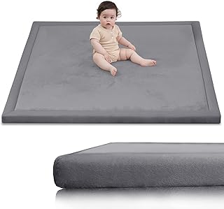 Huloo Sleep Ultra Soft Baby Play Mat for Floor,1.3 Thick Elasti-Foam 50x50 Playpen Mat for Toddlers Infant kids,Non-Slip Backing Safe for Crawling&Tummy Time,Tatami Style (Dark Grey)