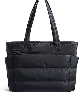 BAGSMART Tote Bag for Women, Lightweight Puffy Tote Bag with Compartments Shoulder Bag Handbag for Travel, Work, Gym | Lightweight, Puffy, Quilted, for Travel, Work