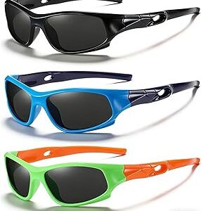 DYLB 3 Pack Flexible Kids Polarized Sunglasses For Boys Girls With Strap, Sport Sunglasses for Children Age 3-10.