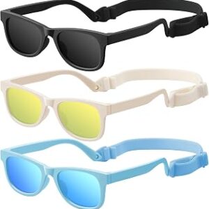 Baby Infant & Toddler Sunglasses with Strap, UV400 Protection for Boys & Girls 0-24 Months, 3 Pack