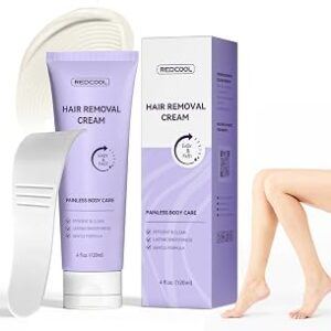 Body & Facial Hair Removal Cream for Women & Men, Painless Depilatory Cream for Sensitive Skin, Gentle Hair Remover for Legs, Arms, Underarms & Bikini Line with Spatula Applicator 4.0 fl.oz