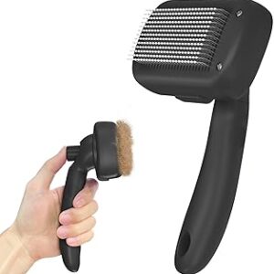 Dipoo Self Cleaning Shedding Brush - Skin Friendly Grooming Tool for Dogs, Cats, and Puppies, Deshedding and Hair Removal for Long and Short Haired Pets, Black
