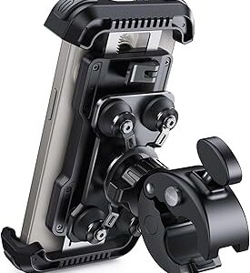 Lamicall Motorcycle Phone Mount Holder - [Dual Vibration Dampener] [Upgrade Handlebar Clip] Motorcycle Cell Phone Holder, Bike Phone Mount, Gifts for iPhone 16 15 14 Pro Max, 4.7-6.7 Phones, Black