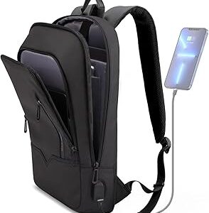 hk Backpack for Men Business Slim Backpack with USB Charger Computer Lightweight Anti-theft Travel Backpacks 15.6 inch Water Resistant Laptop Bag for Work Office College-Black
