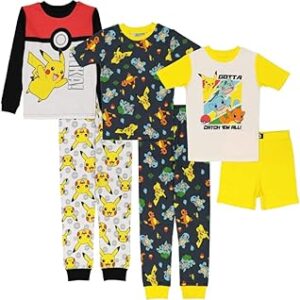 Pokémon Boys' 6-piece 6-piece Snug-fit Cotton Matching Comfortable Pajama Set, Soft & Cute for Kids