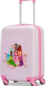 American Tourister Disney Princess Carry-On Luggage - Airline Approved, Durable Hardshell with Disney Princess Favorites - Roll Confidentially with Spinner Wheels & Colorful Adjustable Handle