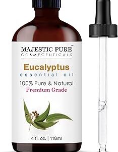 Majestic Pure Essential Oil with Glass Dropper - 100% Pure and Natural - Essential Oils for Diffuser, Aromatherapy, Soap and Candle Making, Eucalyptus Essential Oil, Eucalyptus Oil, 4 Fl Oz