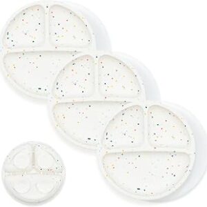 WeeSprout Suction Plates for Babies With Lids & Toddlers - 100% Silicone, Dinnerware Stays Put, Divided Design for Picky Eaters, Microwave & Dishwasher Friendly, 3 Pack
