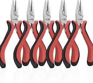 5-Pack 5 Small Needle Nose Pliers, Spring Loaded Mini Needle Nose Pliers with Cutting Edge, Jewelry Pliers for Jewelry Making, Beading, Electronics, Precision Work