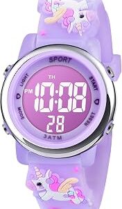 Vicloon Kids Watch, Toddler Digital Watch, Digital Watch LED Electrical Watches 7 Color Lights Watch Sport Outdoor with Alarm Stopwatch Unicorn Toys Gift for 6-12 Year Girls Children Wristwatch