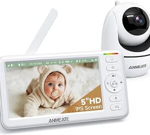 ANMEATE 5 HD Video Baby Monitor with Camera and Audio - No WiFi, 48H Battery Life,720P Remote Pan Tilt Zoom, Two-Way Talk, Night Vision, Thermal Room Monitor, Lullabies & White Noise, 1000ft Range