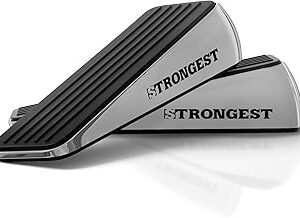 Strongest Home Heavy Duty Door Stopper Wedge (2 Chrome PCs) | Non-Slip Rubber and Metal Door Stop for Heavy Doors | Work on Wood, Tile, Carpet + 2 White Wall Protectors