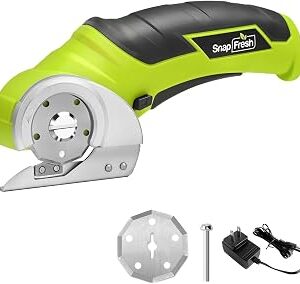 SnapFresh Cordless Electric Scissors, 4V Electric Mini Box Cutter, Carpet & Cardboard Cutter Tool with a Replacement Blade/Charger, Rotary Cutter for Cardboard Packages Leather Plastic （Green）