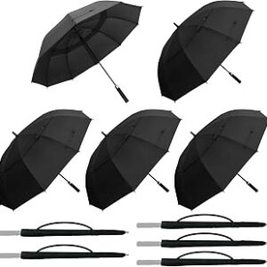 Professional 62 Inch Golf Umbrella 5-Pack, 10-Rib Reinforced Windproof Large Stick Umbrellas, Automatic Open Waterproof Sun & Rain Shelter for Patio Garden & Guest, Black