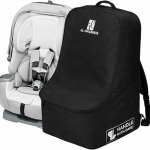 J.L. Childress Padded Backpack Car Seat Bag - Car Seat Travel Bag for Airplane, Fits Most Baby & Infant Carriers & Bootsters, Accessories for Gate or Baggage Check, AirTag Compatible - Deluxe, Black