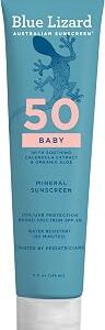 Blue Lizard BABY Mineral Sunscreen with Zinc Oxide, SPF 50+, Water Resistant, UVA/UVB Protection with Smart Cap Technology - Fragrance Free, 5 oz. Tube