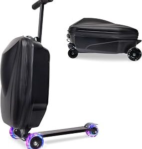 Apelila Ride On Suitcase for Kids Ages 8-15, 20-Inch Scooter Luggage Carry On with Wheels, Foldable Rideable Rolling Travel Bag for Girls Boys Teens