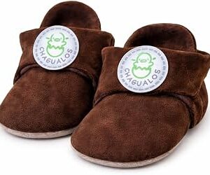 Baby Leather Booties Soft Sole – Brown | Newborn Shoes & Infant Booties 6-12 Months, Handmade Suede Slippers for Boys & Girls