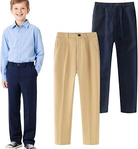 HILEELANG Boys Girls School Uniform Pants Kids Dress Slacks Pants Elastic Classic Trousers 5-16 Years