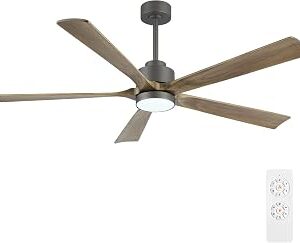 ELEHINSER 60 Modern Ceiling Fan with Light and Remote Control, 5 Solid Wood Blades 6-Speed Noiseless Reversible DC Motor, Ceiling Fan for Kitchen Dinning Living Room, Charcoal Finish with Wood Blades
