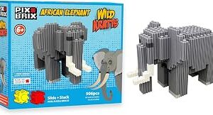 Pix Brix - Toy Pixel Art Kit - African Elephant, 906 Pieces - Patented Slide + Stack Pixel Puzzle Building Bricks, Build & Collect Animals - Stem Toys, Ages 6 Plus