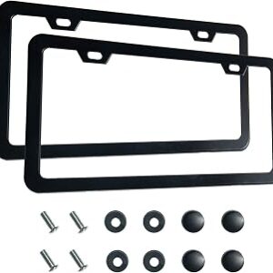 2PCS Premium Matte Black License Plate Frames, Solid Rust-Proof Aluminum Holder with 2 Holes, Universal Car Frame for Women and Man, Including Screws, by Lengnoyp.