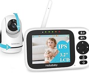 HelloBaby Monitor No WiFi Video Baby Monitor with Camera and Audio - 3.2” Screen, 2-Way Talk, Pan-Tilt Camera with Night Vision,ECO/VOX,1000ft, Temperature | Portable for Travel, Parents, Pet, Elderly