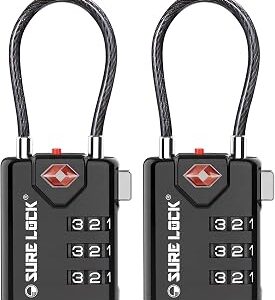 SURE LOCK TSA Compatible Travel Luggage Locks, Inspection Indicator, Easy Read Dials - 2 pack