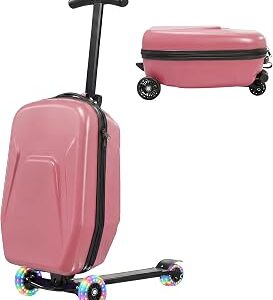 20 Hardshell Scooter Suitcase for Kid & Adult Foldable 2 in 1 Ride on Carry on Travel Trolley Scooter Luggage With Wheels