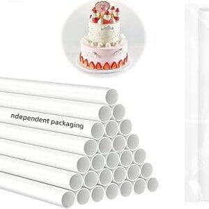 DaTpuik 15PCS 9.5 Inch White Plastic Cake Dowel Rods for Tiered Cake Pillars Construction and Stacking Supporting Cake Round Dowels Straws with 0.4 Inch Diameter Individually Wrapped