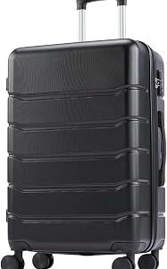 NEWBULIG 20 Inch Carry on Luggage, Lightweight Expandable Rolling Suit Case with TSA Lock, Hard Shell ABS Suitcase with Double Spinner Wheels, Black