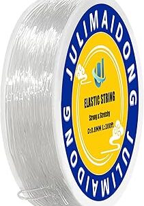 0.8mm Elastic Bracelet String Cord, Crystal Stretch Bead Cord for Bracelets Jewelry Making, Clear Stretchy Elastic String for Beading, Transparent Thread (0.8MM/200ft)