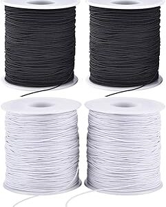 LUSTEMBER Stretchy String for Bracelets, 4 Rolls 1 mm Sturdy Elastic String Elastic Cord for Jewelry Making, Necklaces, Beading (2 Black+ 2 White)