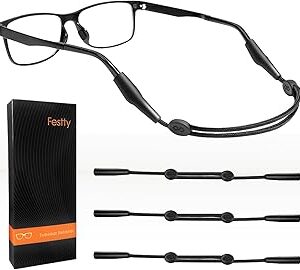 Festty Glasses Strap Sports 3 pcs, Eyeglasses Strap Holder for Kids Women Men, Adjustable Sunglasses lanyard string chain，Reading eye glasses holders around neck, Eyewear Retainer (Black)