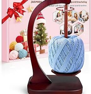 JUCPASH Yarn Holder for Crocheting and Knitting, Wooden Yarn Spinner with Magnetic Rotating Mechanism and Anti-Slip Pads, Crochet Accessories Birthday Gifts for Women Mom Wife Grandma Mother (Brown)