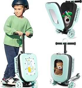 iSporter Luggage Scooter for Kids Ages 2-5 | Ride-On Suitcase Scooters for Boys Girls | Foldable & Height Adjustable, 110lbs Max