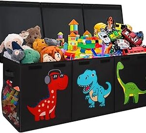Mabahoo Extra Large Toy Box Chest, Collapsible Sturdy Kids Storage Organizer Bins with Lids, Black Dinosaur Toy Chest for Boys Girls, 40x16x16 Toy Storage Bin Boxes for Playroom Bedroom Nursery
