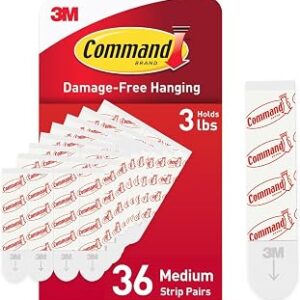 Command Indoor Medium Replacement Strips, 36 Strips, Damage-Free Wall Hanging, Re-Hang Medium Hooks for Home and Wall Decor, Holds up to 3 lb, White Adhesive