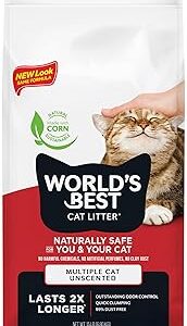 WORLD'S BEST CAT LITTER Multiple Cat Unscented, 15-Pounds - Natural Ingredients, Quick Clumping, Flushable, 99% Dust Free & Made in USA - Long-Lasting Odor Control & Easy Scooping