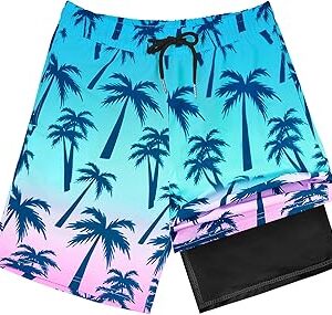 OlyPegic Boys Swim Trunks with Boxer Brief Liner Compression Boy Bathing Suit Quick Dry Beach Swimsuit Toddler Swim Shorts