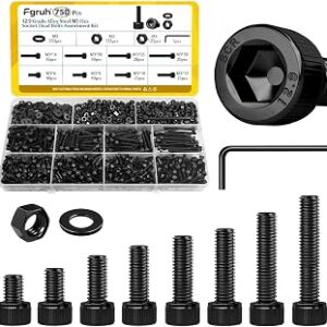 750PCS M3 Screws Assortment Kit, M3x6/8/10/12/16/20/25/30 mm Hex Socket Head Bolts, Nuts & Washers Assorted Set - 12.9 Alloy Steel Black Zinc Plated M3 Screw for 3D Printer,DIY
