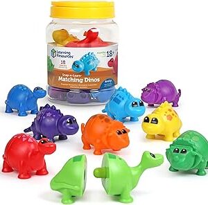 Learning Resources Snap-n-Learn Matching Dinos - Dinosaur Toys, Mini Plastic Figures, Sensory Bin, Toddler Travel Games, Shape Sorter, Preschool, Fine Motor Skills, Montessori Counting