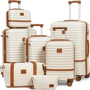 Joyway Luggage Set 7 Piece Suitcase Sets with Spinner Wheel,Hardside Expandable Travel Laggage with TSA Lock (18/20/24/28 White