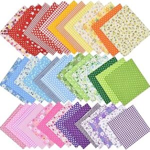 42Pcs 10x10 Quilting Cotton Fabric Squares Sheets Pre-Cut Multi-Color Design Printed Floral Craft Fabric for DIY Sewing Scrapbooking Quilting Craft Patchwork (Red/Pink/Yellow/Green/Blue/Purple)