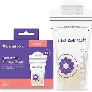 Lansinoh Breastmilk Storage Bags, 100 Count, Baby Essentials, Fast Freeze & Thaw Breast Milk Bags for Baby Bottle Feeding, Strength & Stretch, 6 Ounce